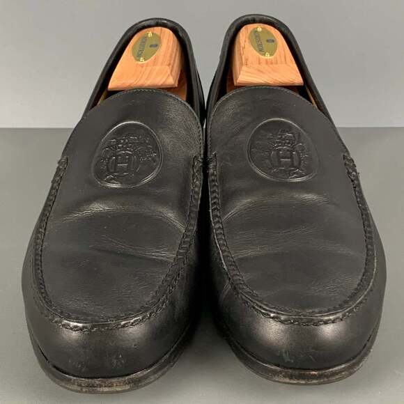 HERMES H Crest Black Leather Slip On Loafers - Picture 4 of 7